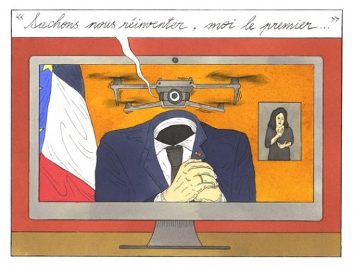 Citation : Emmanuel Macron, 13 avril 2020 / Illustration : Baptiste Alchourroun {JPEG}